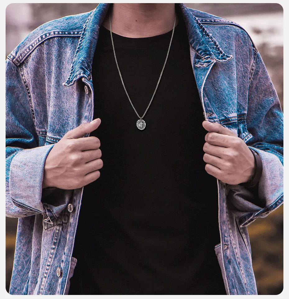 Vnox Vintage Silber Farbe Edelstahl Kreuz Halsketten für Männer Frauen, Einfache Punk Religiöse Glauben Kragen Geschenk Schmuck – Detail 3