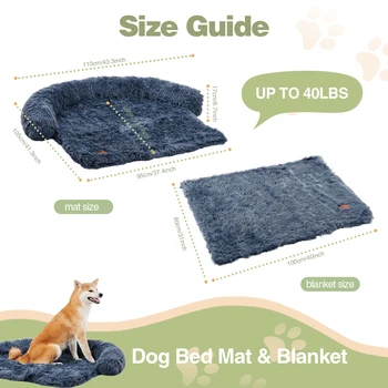 Dog Couch Bed Mat Fluffy Plush Dog Sofa Bed with Blanket, Pet Protector with Removable Washable Cover for Medium and Large Dogs 2