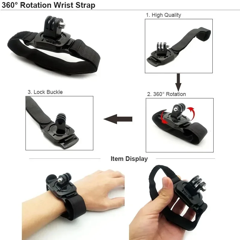 Coque étanche et dragonne du kit d'accessoires 14 en 1 pour caméra d'action, adaptée aux modèles Sjcam et autres.