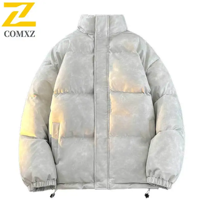 COMXZ 2025 New Men's Puffer Jacket Winter Korean-Style Distressed Loose Thickened  Stand Collar Versatile Daily Down Cotton Coat