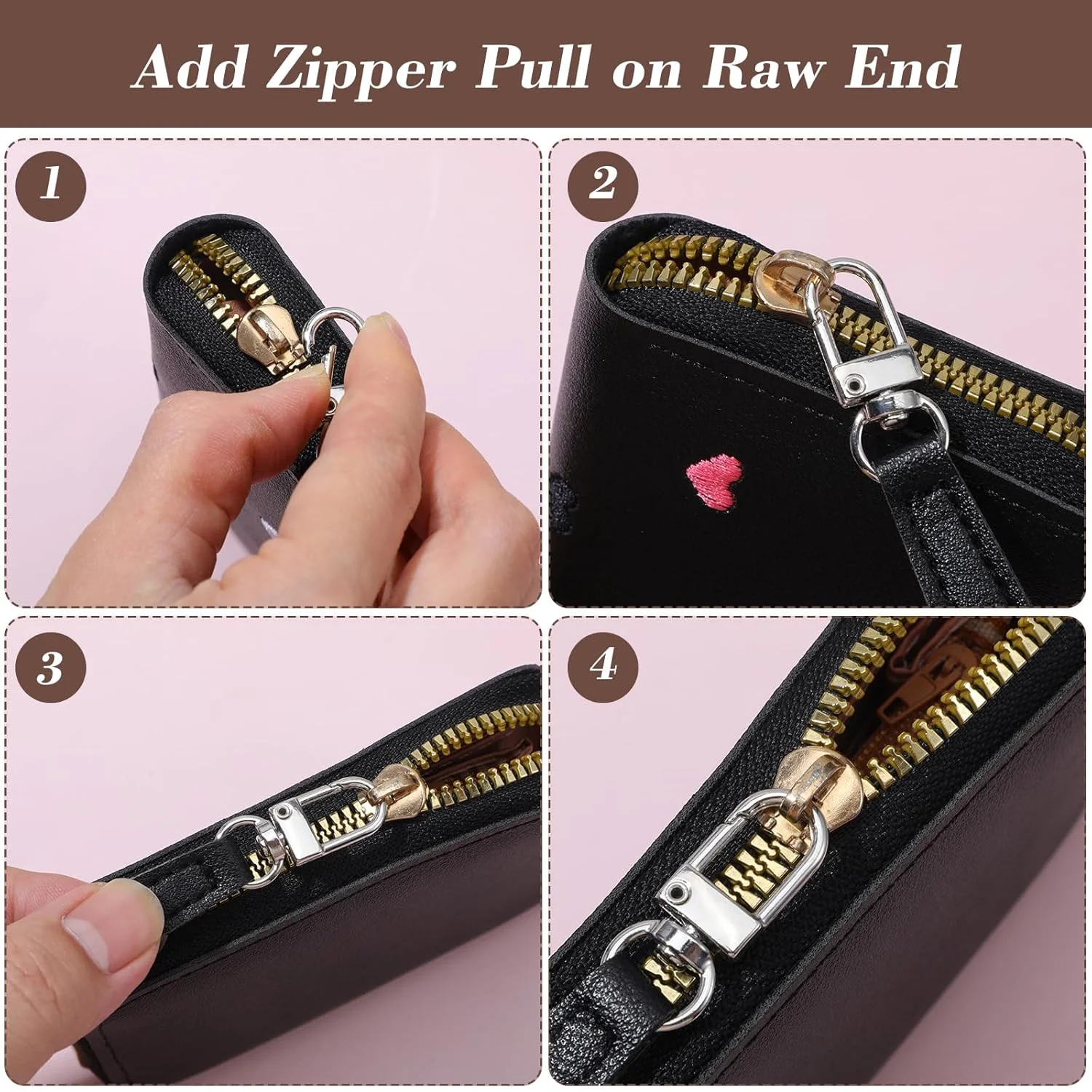 4 Stück PU-Leder-Reißverschluss-Ersatz, Zug-Reißverschluss-Tabs, Befestigungselemente für Taschen, Gepäck, Geldbörsen, Rucksäcke – Detail 4