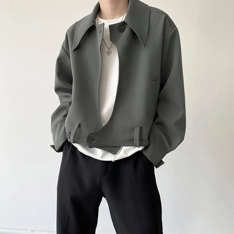 Men's Irregular Clothes Placket Short Jacket Men's Large Point Collar Lapel Asymmetric Jacket Loose Jacket