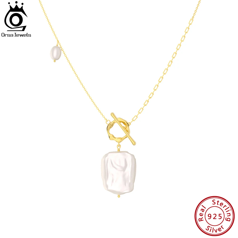 

ORSA JEWELS 925 Sterling Silver Handpicked Natural Pearl Necklace with OT Toggle Clasp for Women Pearl Pendant Jewelry GPN45