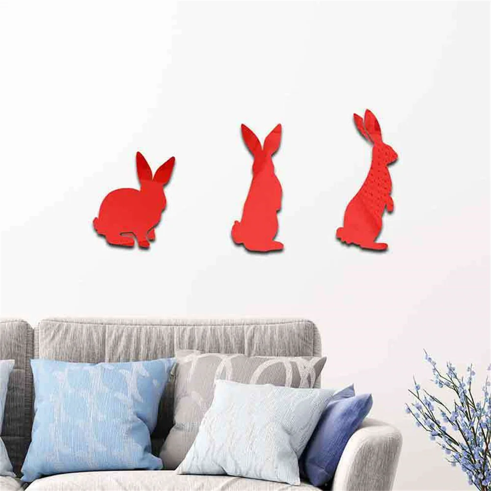3D Creative Cute Bear and RabbitMirror Sticker Square Mirror Silver Wall Stickers Decal Self-adhesive Wall Paper Home Decorate