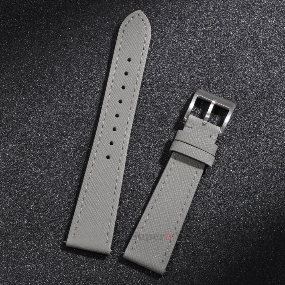 Vintage Stitched Saffiano Leather Quick Release Watch Strap