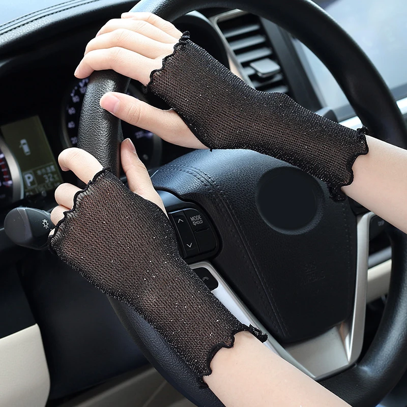 Womens Sexy Mesh Fingerless Gloves Wrist Cuff Summer Driving Gloves