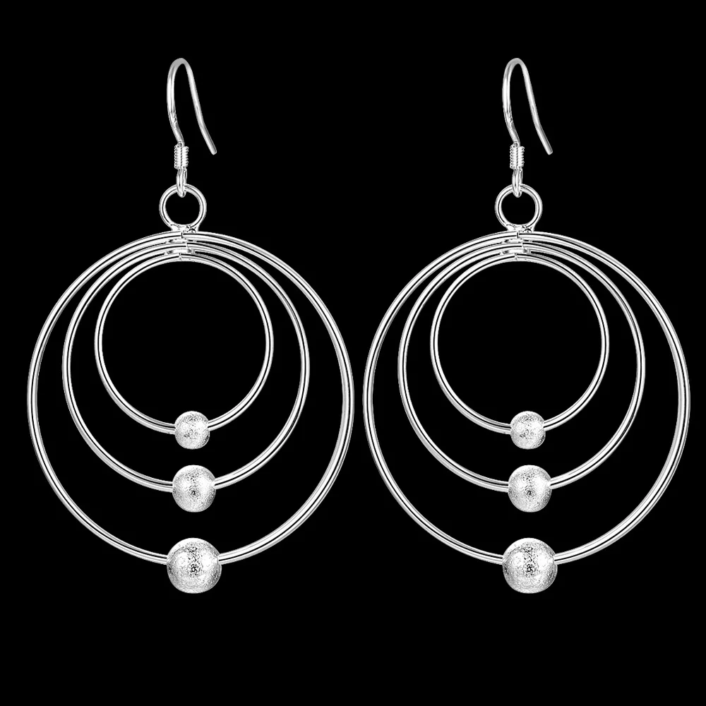 

New pure 100% 925 Sterling Silver Earrings for Women Jewelry Three circle beads Christmas Gifts wedding party