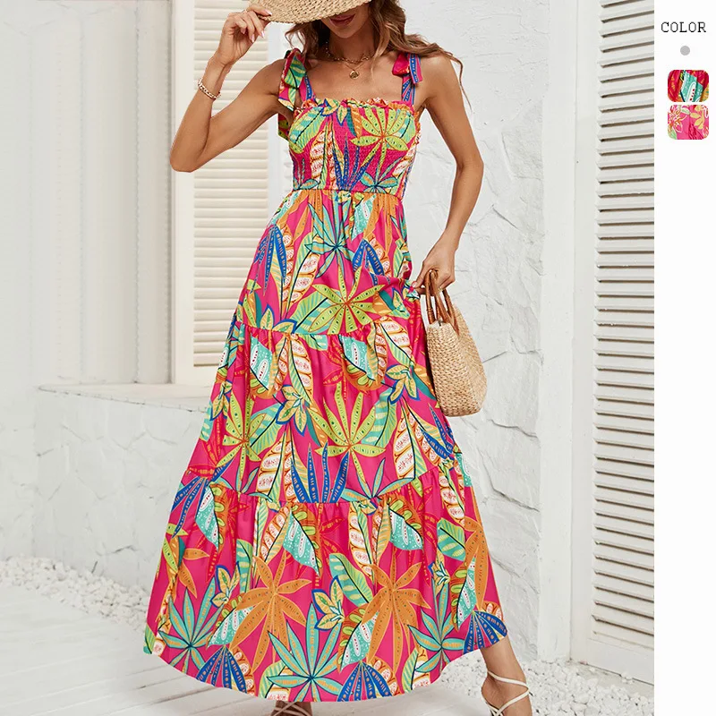 

Europe and the United States explosive new summer women's sexy print halter wrap chest high waist dress woman