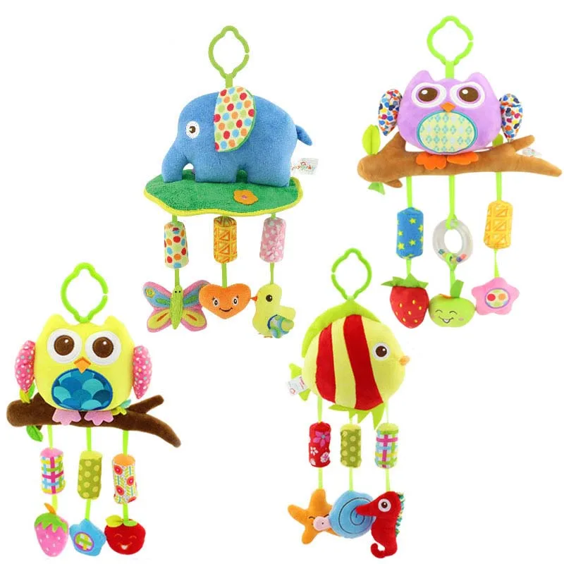 

Newborn Baby Plush Handbells Stroller Rattles Toy Mobile Cartoon Animal Infant Crib Hanging Rattle Educational Toys Gifts