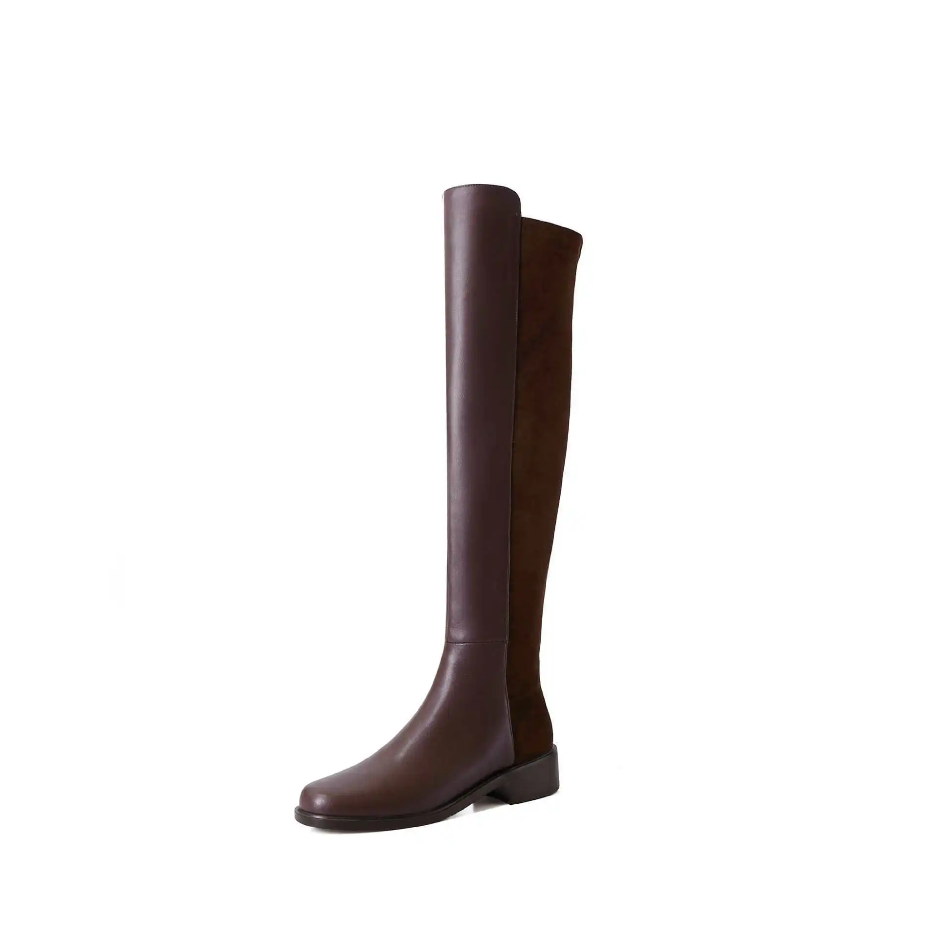 

2023 Autumn Winter New Thick heel cowhide suede stitching knee-high boots