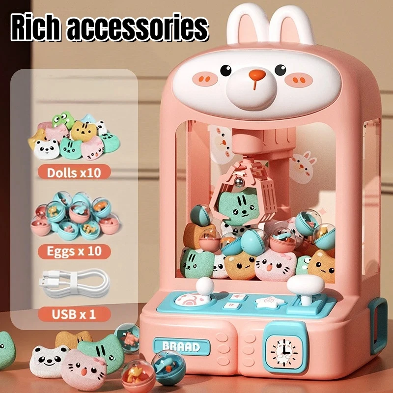 Cartoon Mini Claw Machine Toys for Kids DIY Gashapon Plush Prizes Vending Doll Machines Kit Children Birthday Christmas Gifts 2
