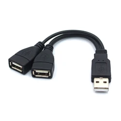 USB 2.0 Splitter Y Cable - Dual Female Extension with Power Adapter for Data Transfer and Charging (30cm)
