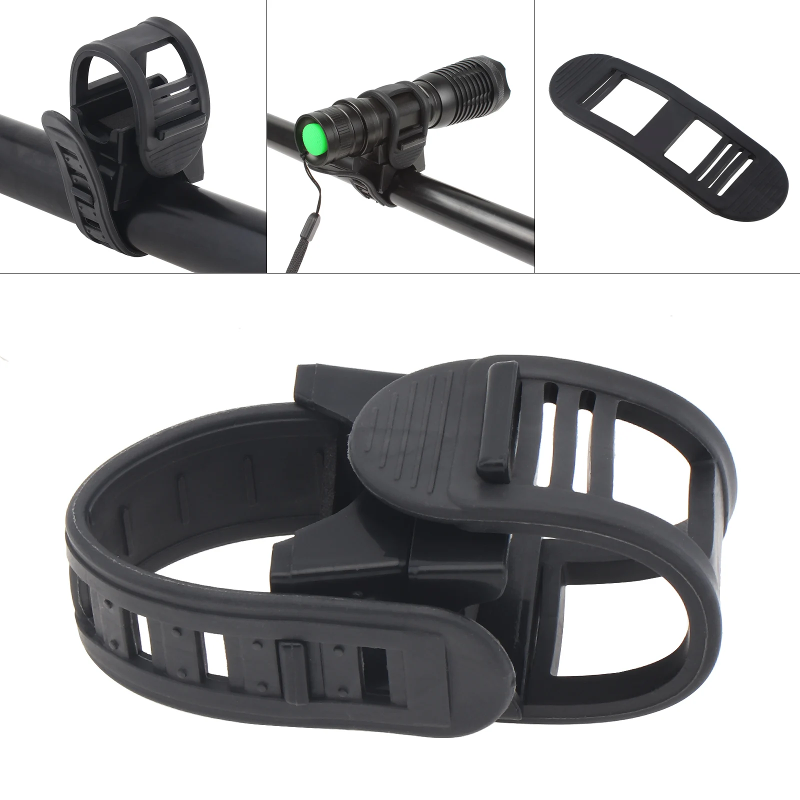 Soporte Universal para linterna de bicicleta, montaje de 360 grados, correas de goma ajustables, abrazadera para linterna LED