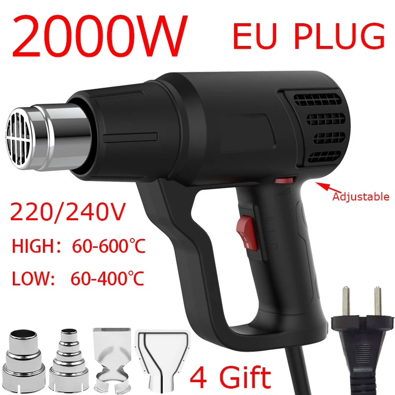 220V Heat Gun Adjustable Temperature 60-600 ℃ 4 Nozzles for DIY Stripping Paint Shrinking hot air gun heat gun