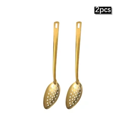 Elegant Stainless Steel Kitchenware Set - Gold Soup & Colander Spoons (2pcs slotted spoon)