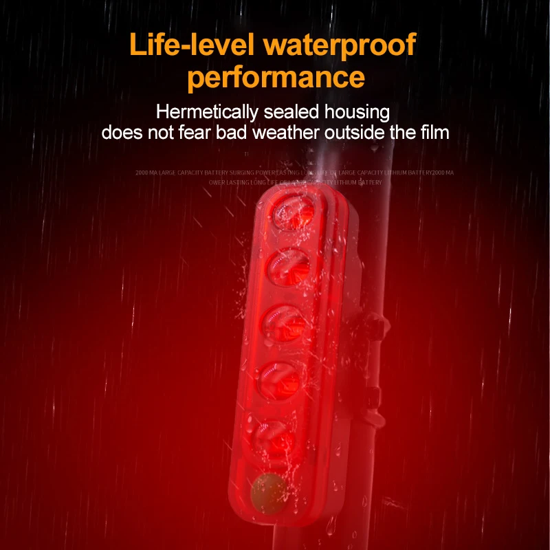 

New Taillight Outdoor Riding USB Charging 5Led Highlight Safety Waterproof Warning Light Riding Accessories 300LM