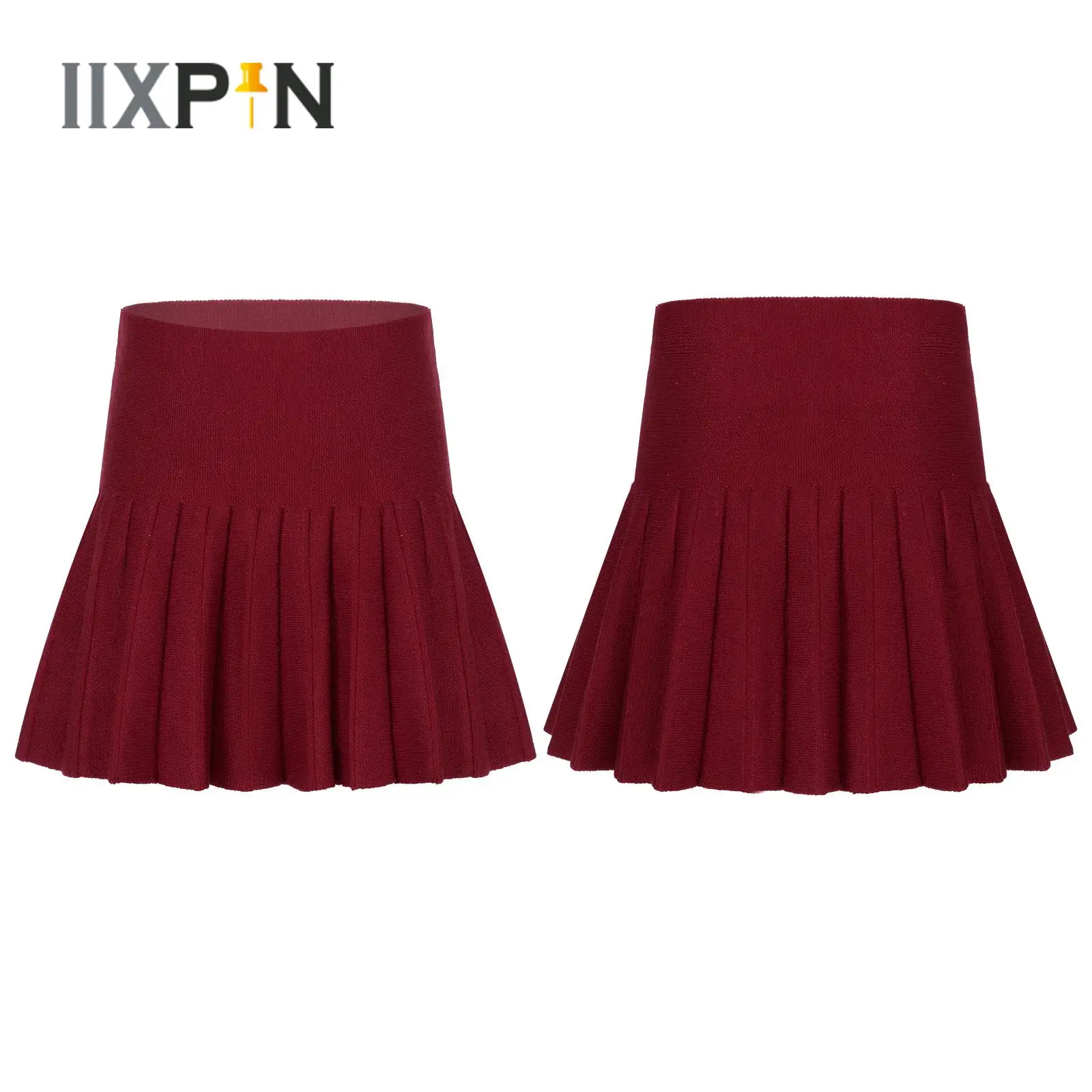 

New Girls High Waist Pleated Skirt Elastic Solid Color Knitting Pleated Skirt Kids Japanese School Students Casual Uniform Skirt