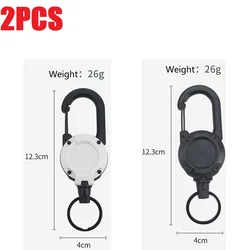 Retractable Carabiner Keychain with Anti - Loss Rope (5 - 2PCS White Black)