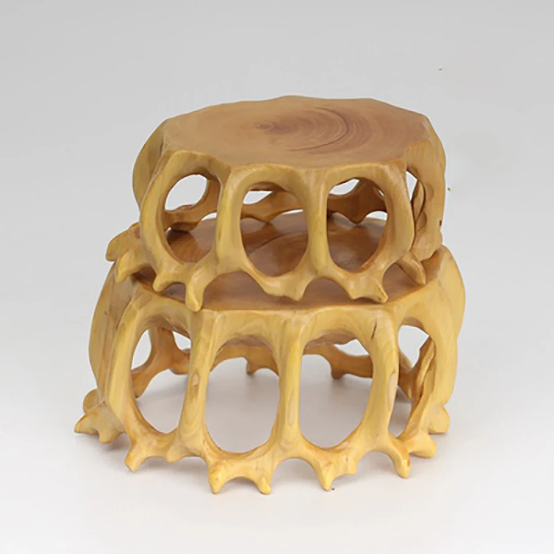 Small Round Boxwood Carving Base, Handicraft Ornaments, Teapot Base, Root Carving