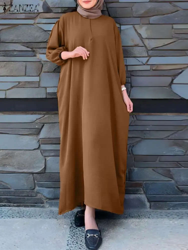 

Мусульманский хиджаб платье Vestidos Eid Mubarek Abaya Женская мода длинный халат ZANZEA Исламская одежда весенний длинный рукав Макси Сарафан