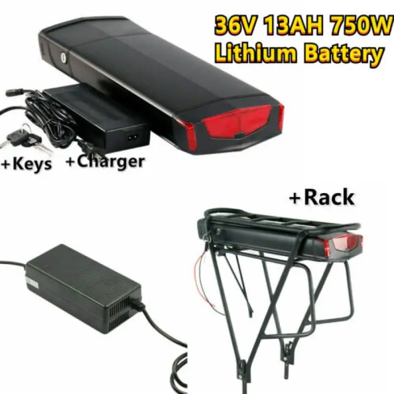 Ebike Battery 36V 13AH with Rear Rack,Lithium ion Electric Bike Battery