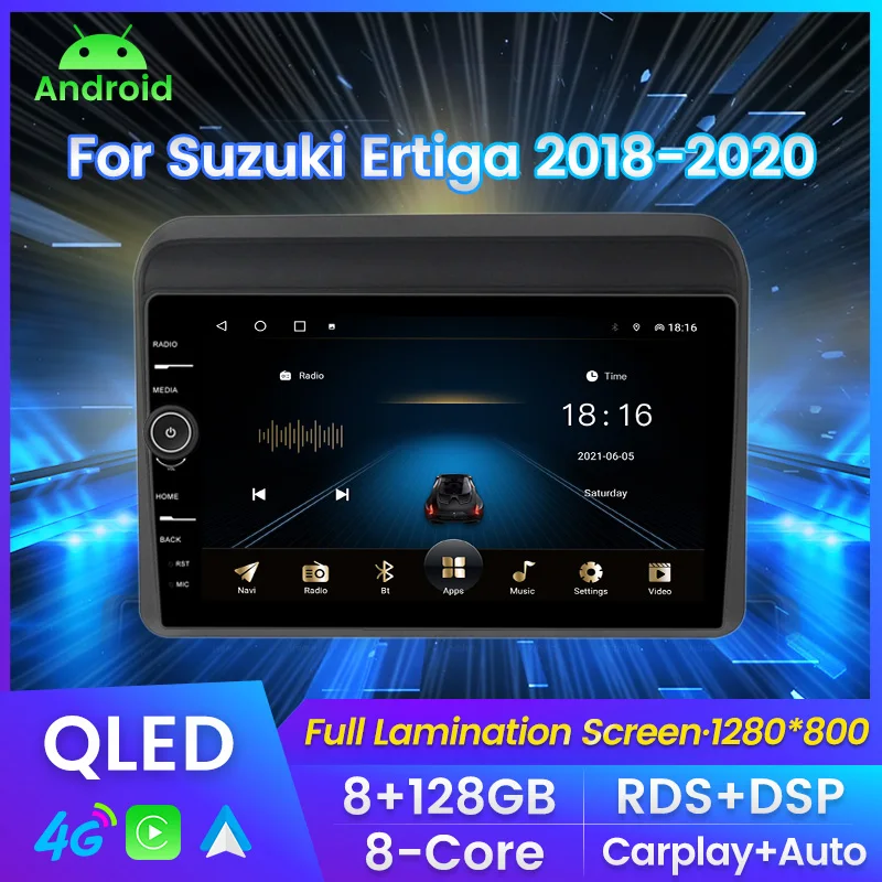 

9INCH QLED Screen Android11 8+128G Car Stereo For Suzuki Ertiga 2018-2020 Radio Multimedia Player Carplay+Auto WIFI 4G RDS DSP