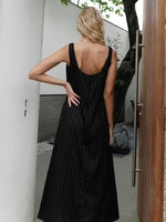 New Design 2025 Summer Women Linen Striped Sleeve Dress Split Tank Dress beach - Image 3