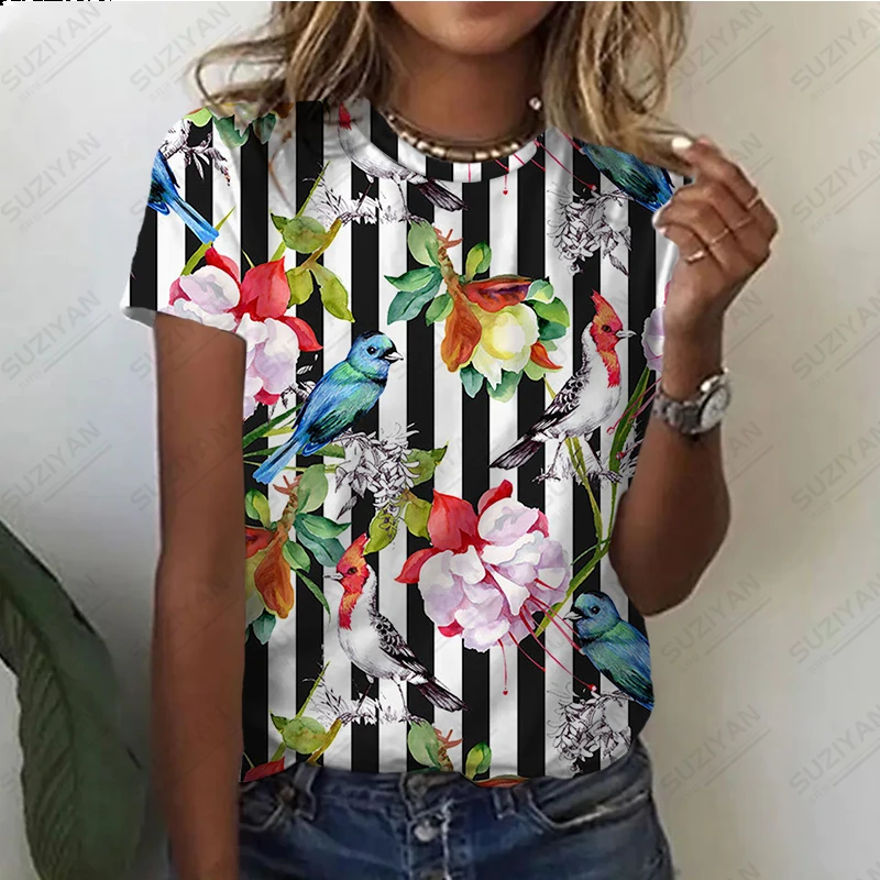 

Hot Selling Women's Short Sleeve Round Neck T-shirt 3D Printed Temperament Casual Loose Size Women's Fragmented Short Sleeve Top