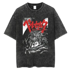 Vintage Washed Berserk Anime T - Shirt - Casual Cotton Short Sleeve Tee - XXL (Black)