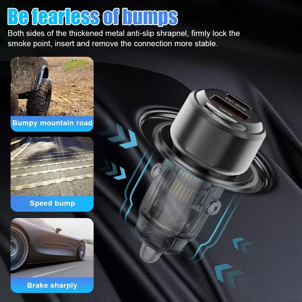 130W PD USB Car Charger Adapter Super Fast Charging Type USB C Car Quick Charger in Mobile Phone for iPhone 15 Xiaomi Huawei