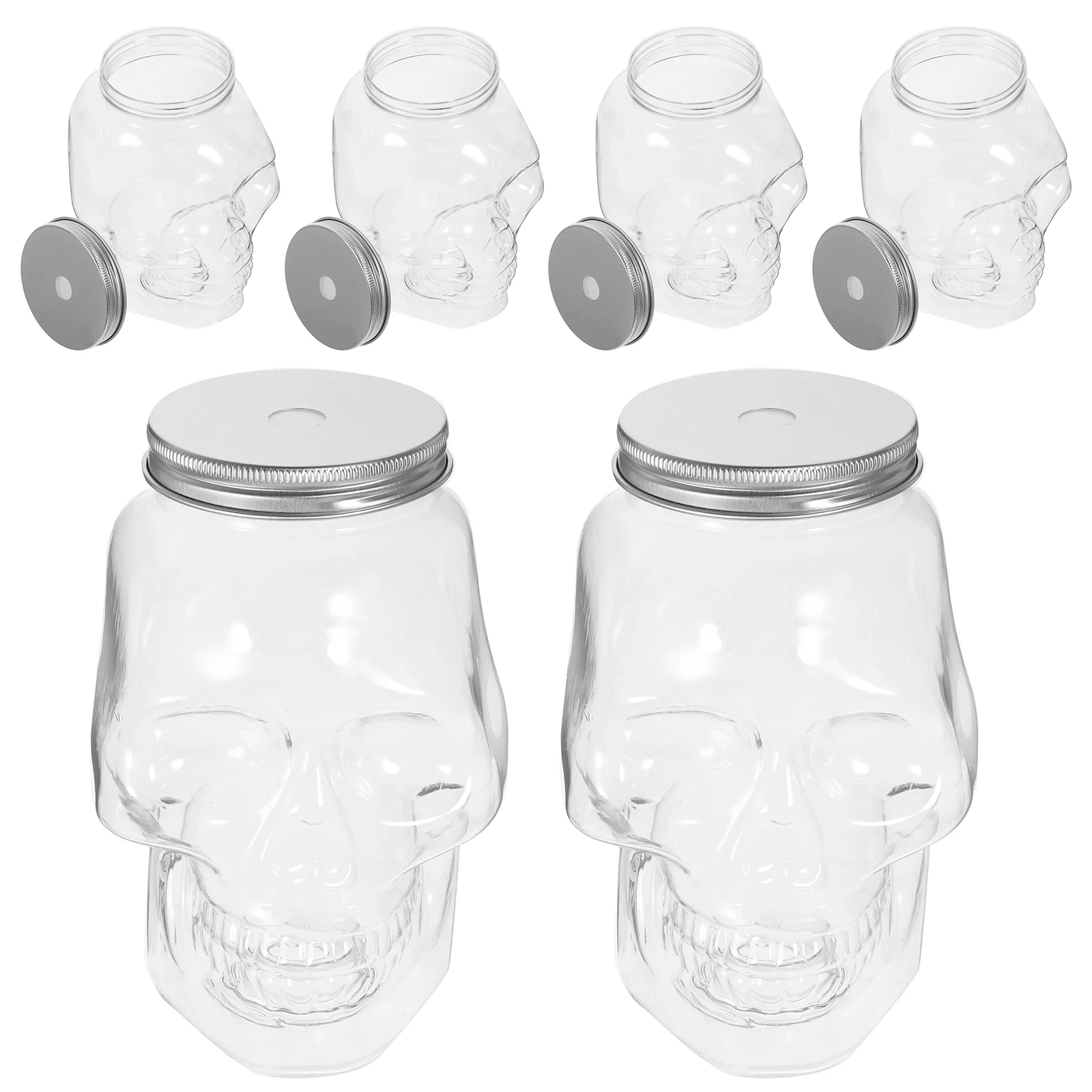 6 Pcs Halloween Skull Water Bottles Drinks Clear Milk Juice Packing Plastic Aluminum Multi-function Travel Waterbottle 4
