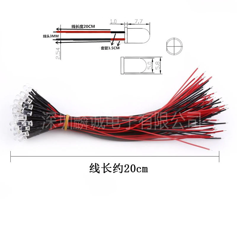 10pcs Transparent LED Diodes DC 3V-12V 3MM 5MM Red/Green/Blueellow/White/RGB Pre-wired Toys Electronic Products LED rectifier diode