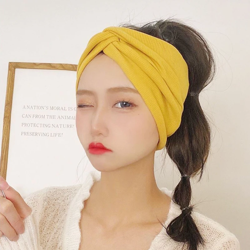 Spring Autumn Women Twist Knitted Headband Soft Solid Color Wide Turban Elastic Hair Bands Cotton Hairband Accessories Headwrap - Image 4