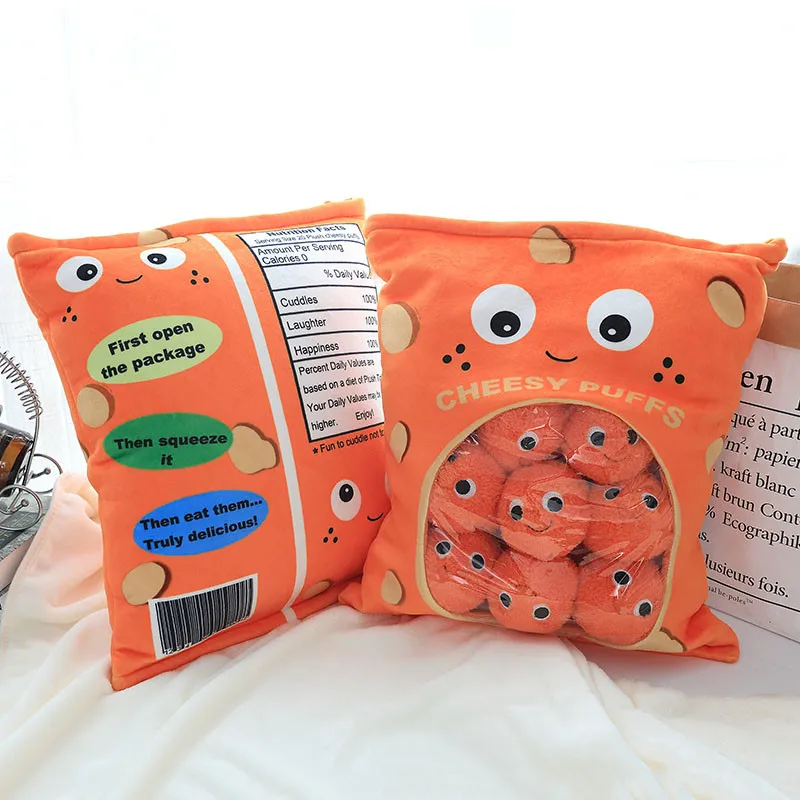Cheesy Puffs Plush Toy Lifelike Puffs 6pcs In one Bag Stuffed Food Throw Pillow Kids Toys Birthday Christmas Gift for Child