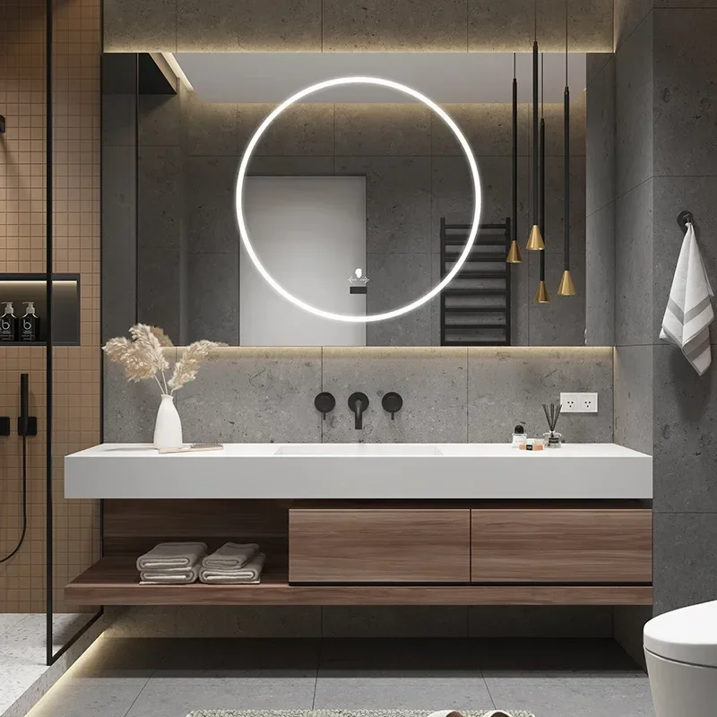 

Bathroom Cabinet Smart Mirror Cabinet Slate Ceramic Integrated Washbasin Bathroom Vanity Cabinet with Sink Bathroom Furniture