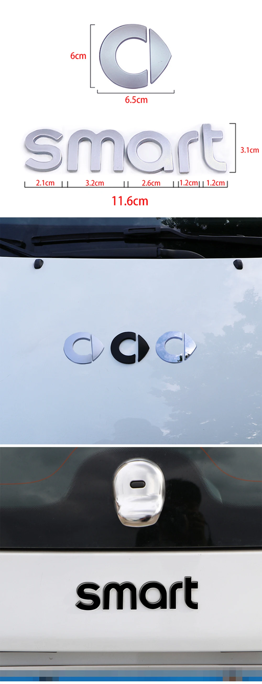 ARCEEN Auto Emblem Aufkleber für Smart Fortwo Forfour, Karosserie Emblem  Abzeichen Aufkleber Fahrzeug Auto Tuning Emblem, Logo Abzeichen Dekoration