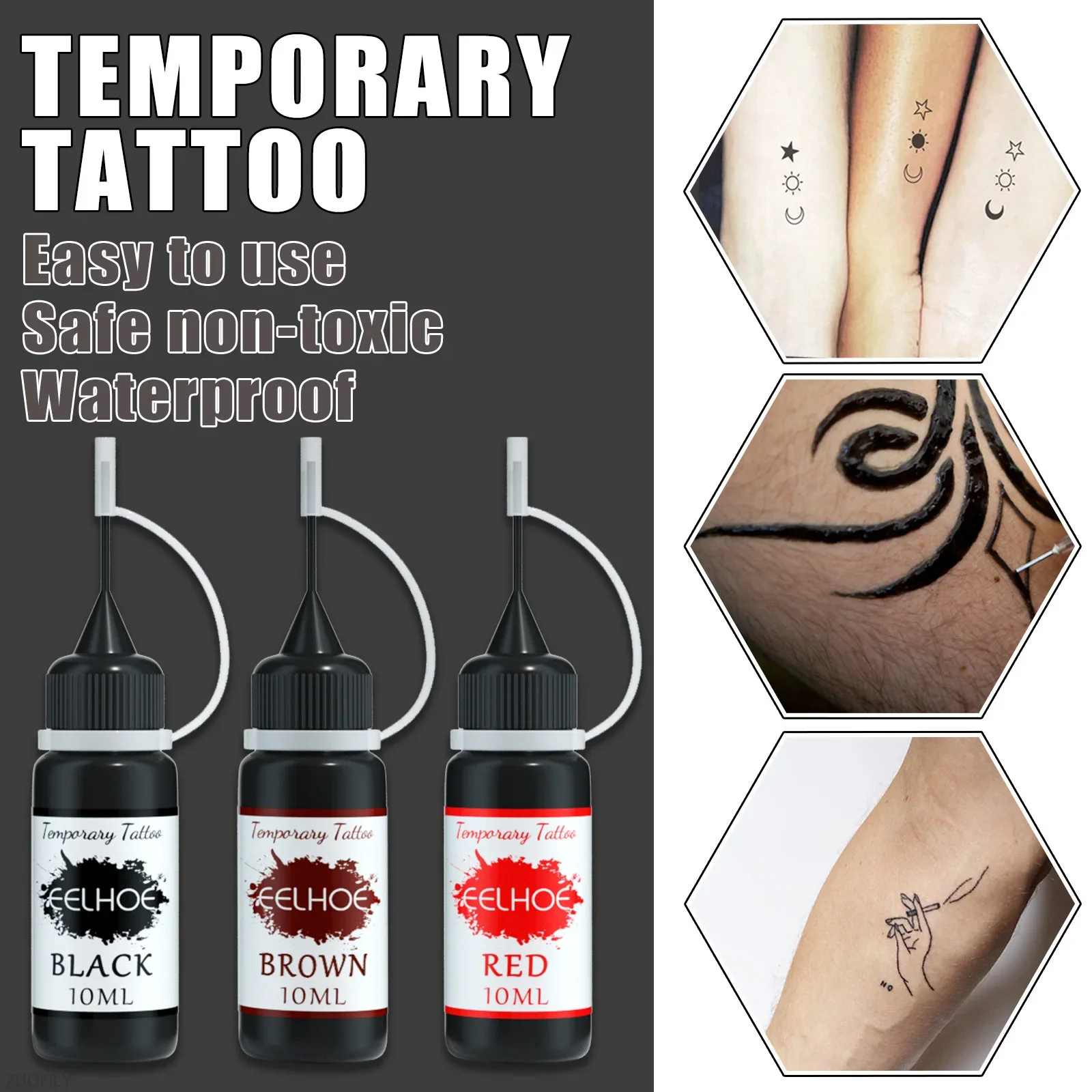 Temporary Tattoo 10ml Liquid Tattoo Ink Black Red Brown for Temporary Tattoo Sticker Body DIY Pigment Professional Tool