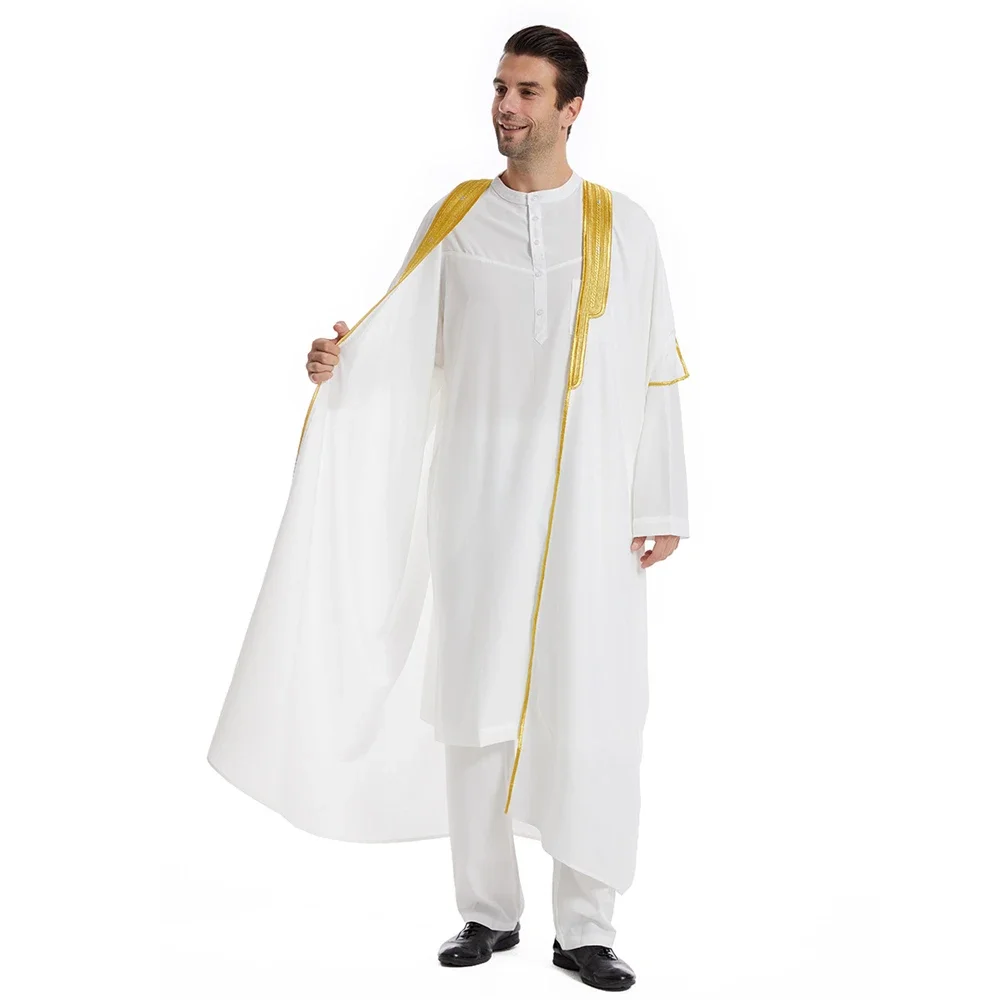 Middle East Mens Robe Muslim Dress Kimono Dishdasha Clothing Islamic Dubai Saudi Abayas Prayer Abaya Kaftan Ramadan Jubba Thobe - Image 3