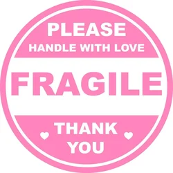 60 Pack - 2 Pink Handle with Love Shipping Stickers (Fragile label pink)
