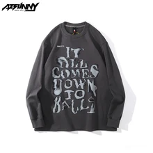 

ATSUNNY Gothic Hip Hop O-neck Retro Hoodie American Harajuku Oversize Sweatshirt Solid Color Hoodies Autumn and Winter Clothes