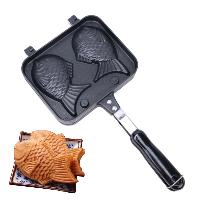 Kitchen Japanese Taiyaki Double Fish Shaped Waffle Cake Maker Pan
