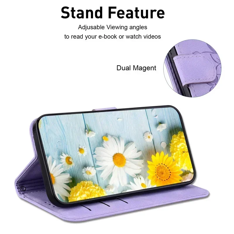 Floral Wallet Flip Cover - Magnetic Leather Phone Case with Lily Design