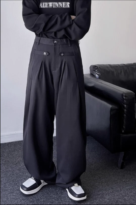 S-6XL!!Niche design casual pants 2023 autumn male and female youth popular solid color vertical wide-leg pants moped pants