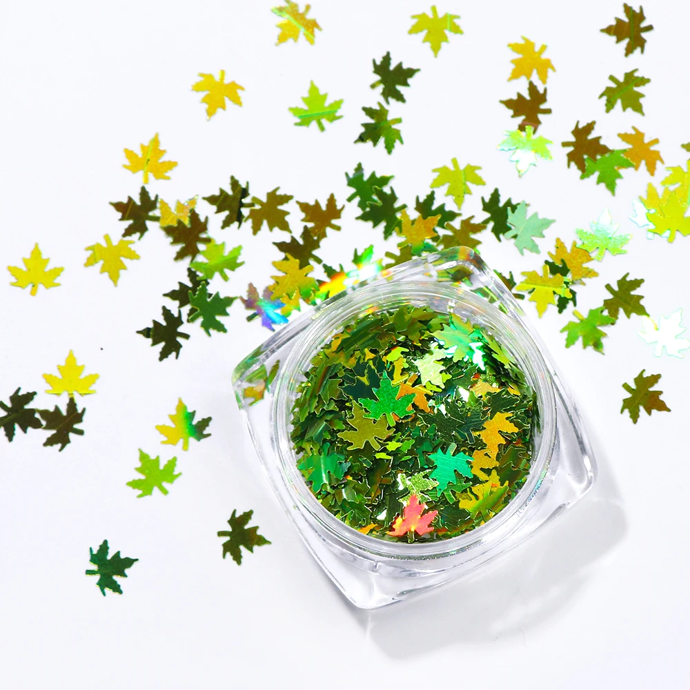 Nail Decoration Maple Leaves Nail Art Sequins Holographic Glitter Flakes Paillette Chameleon Stickers Autumn Design