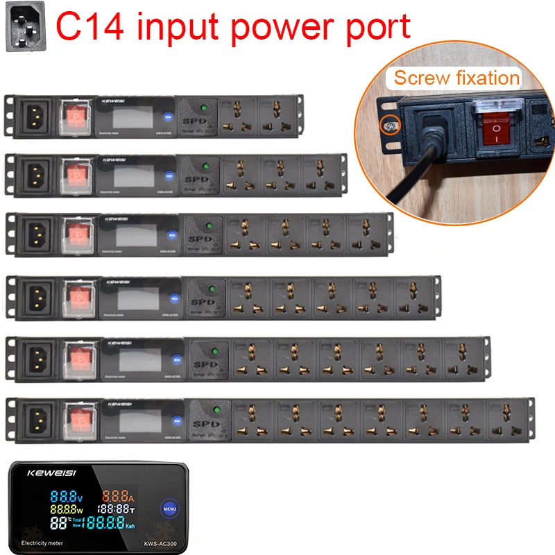 

C14 interface PDU Power Strip ammeter/voltmeter/power meter 2/3/4/5/6/7/8/9 Ways universal socket surge protection