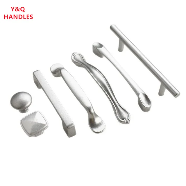 มือจับตู้ลิ้นชัก เฟอร์นิเจอร์ครัว มือจับสำหรับตู้ ลูกบิดประตู ลิ้นชัก เฟอร์นิเจอร์ครัว ลูกบิดสีเงิน อลูมิเนียมแข็ง 6