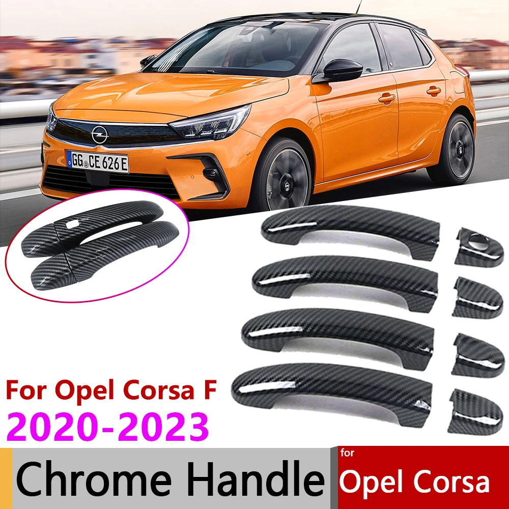 

Для Opel Corsa F Vauxhall 2020 2021 2022 2023 Автомобильная умная крышка дверной ручки Накладка глянцевая черная углеродное волокно хромированный внешний стиль