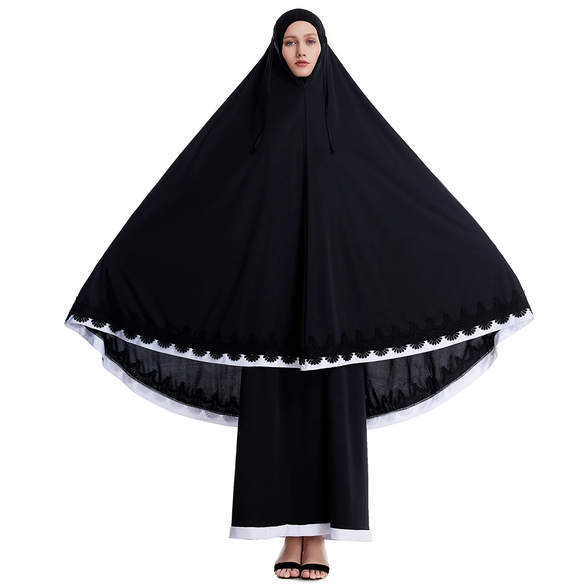 Arabic Muslim Women Prayer Garments Abaya Hijab+Skirt Two Pieces Full Covered Islamic Lady Kaftan Dubai Moslem Ramadan Clothes