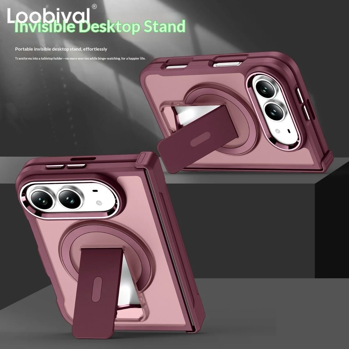 Frosted Magnetic Wireless Charging Phone Case with Stand - Translucent Hard PC & TPU Cover