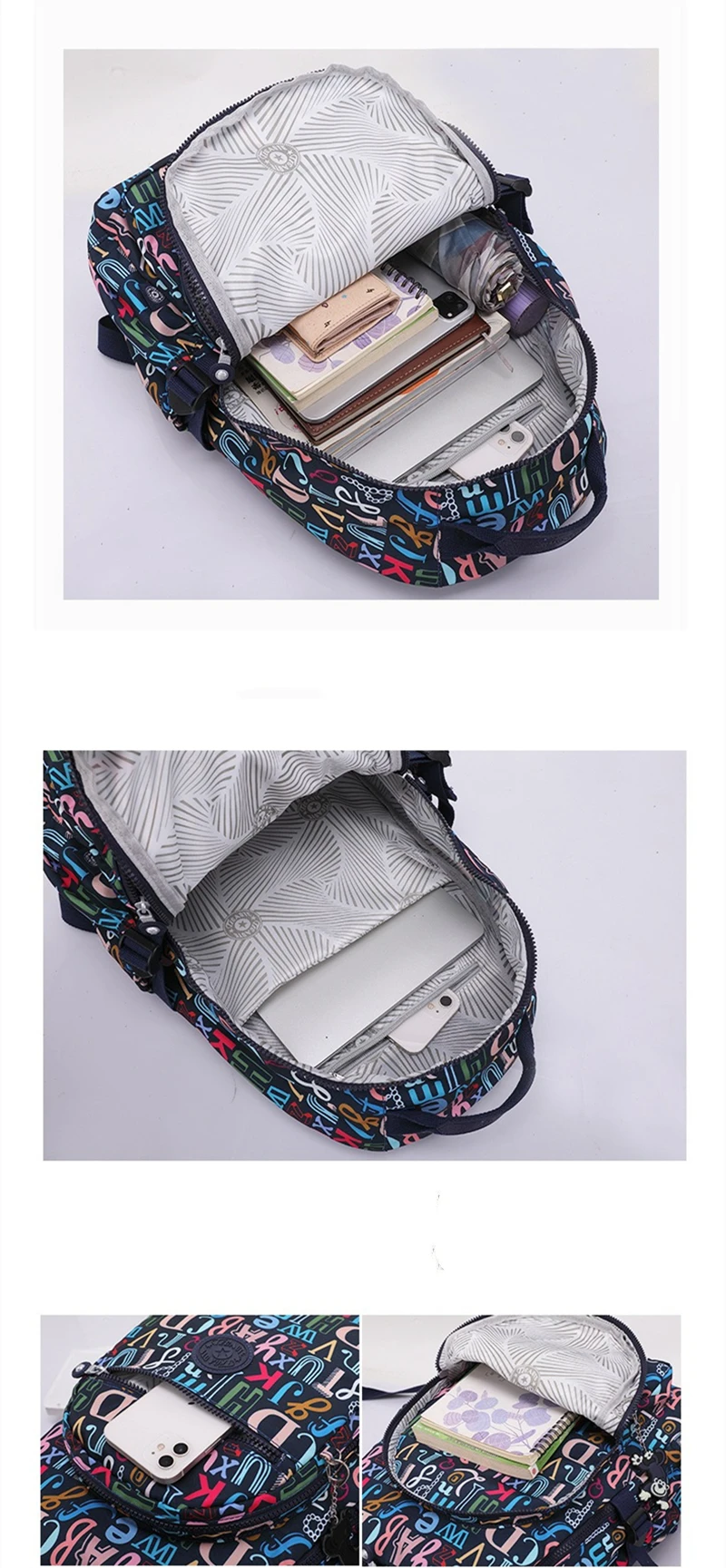 High Quality Flower Letter Pattern Fashion Casual A4 Women Men School Backpack 15.6'' 14'' Laptop Lightweight Travel Bag M1983 4
